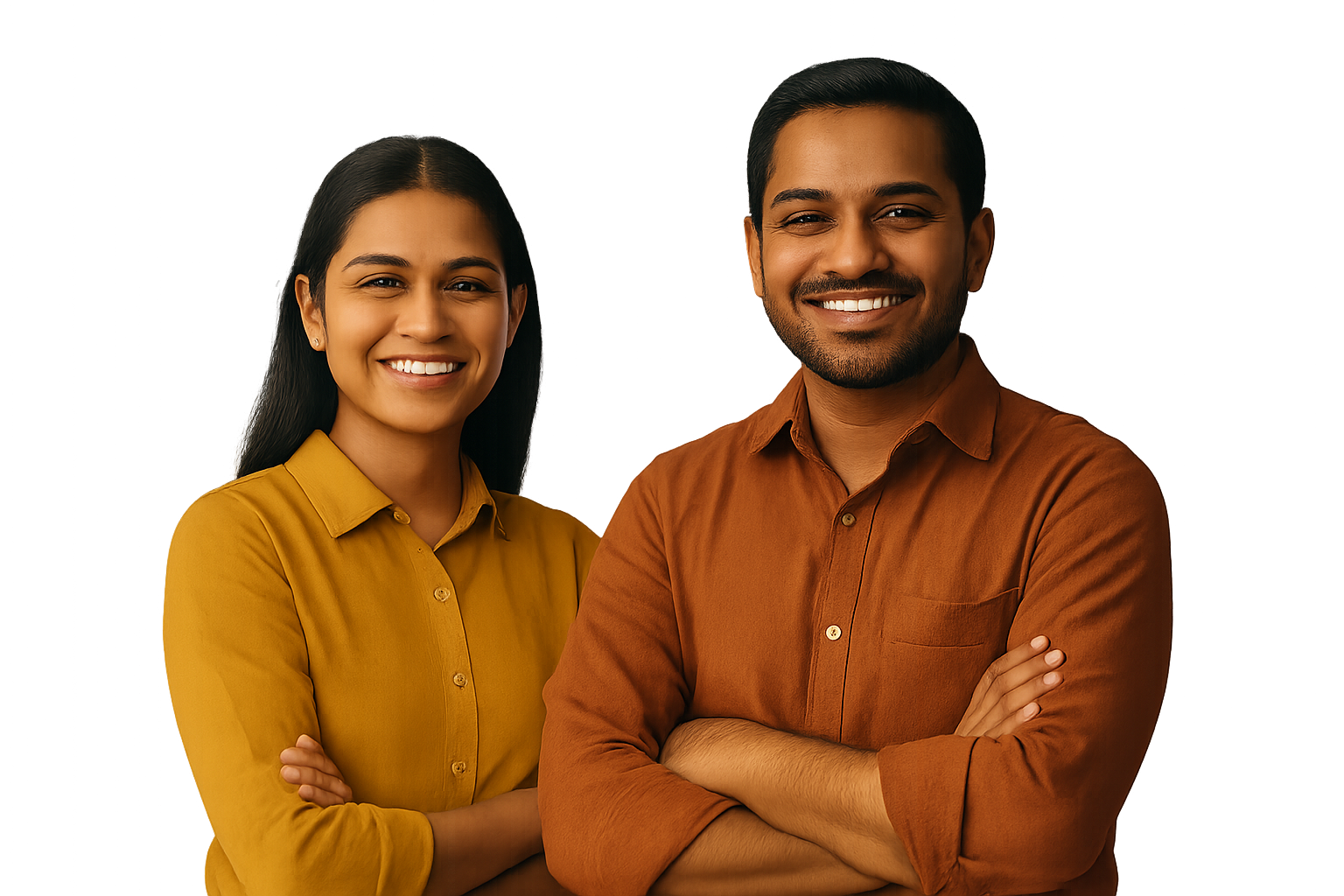 Confident couple with folded hands